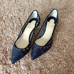 Women’s Sz 34.5 Christian Louboutin Black Lace Kitten Heels